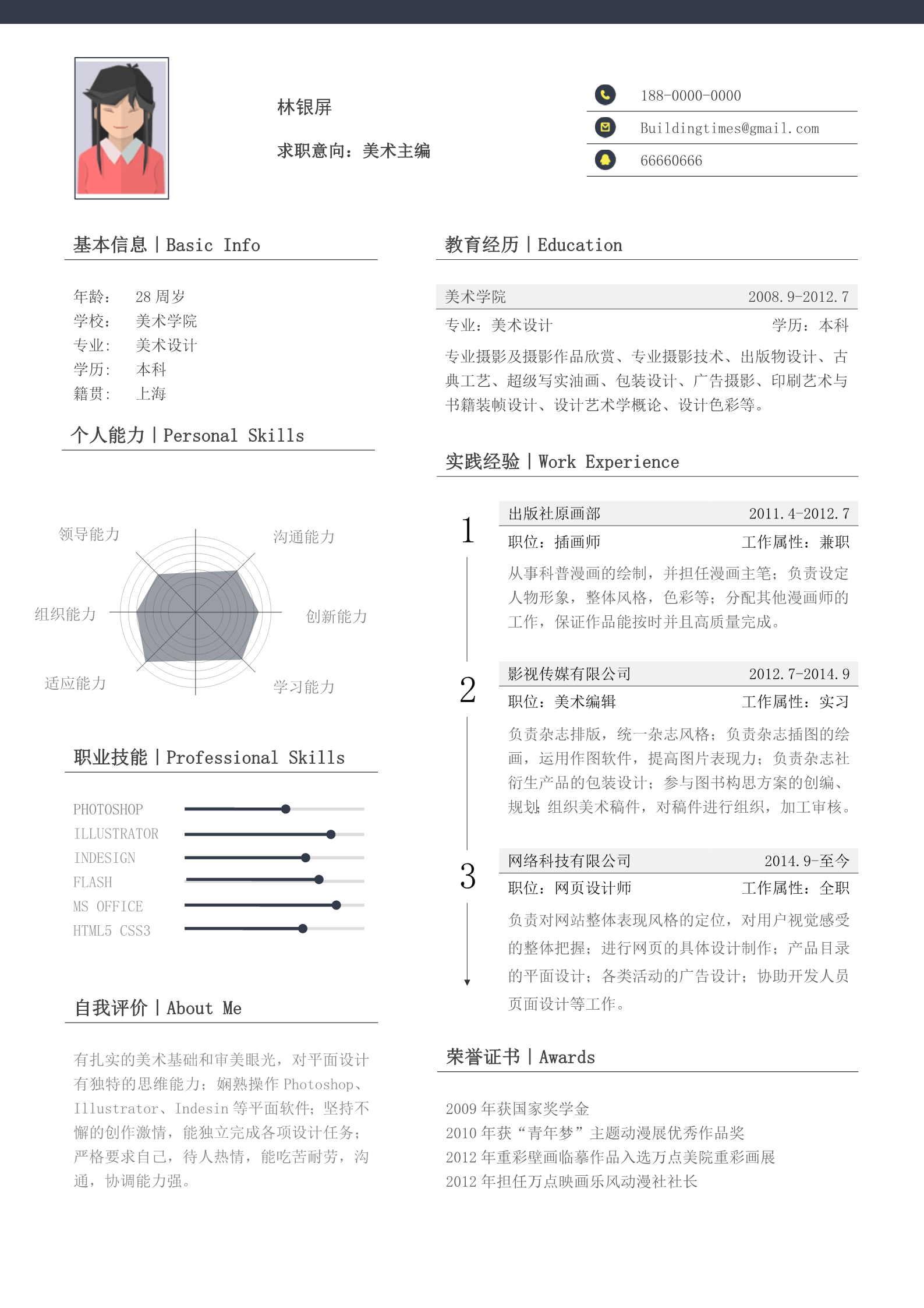 创业灯泡简洁黑白搭配的四页简历模板2