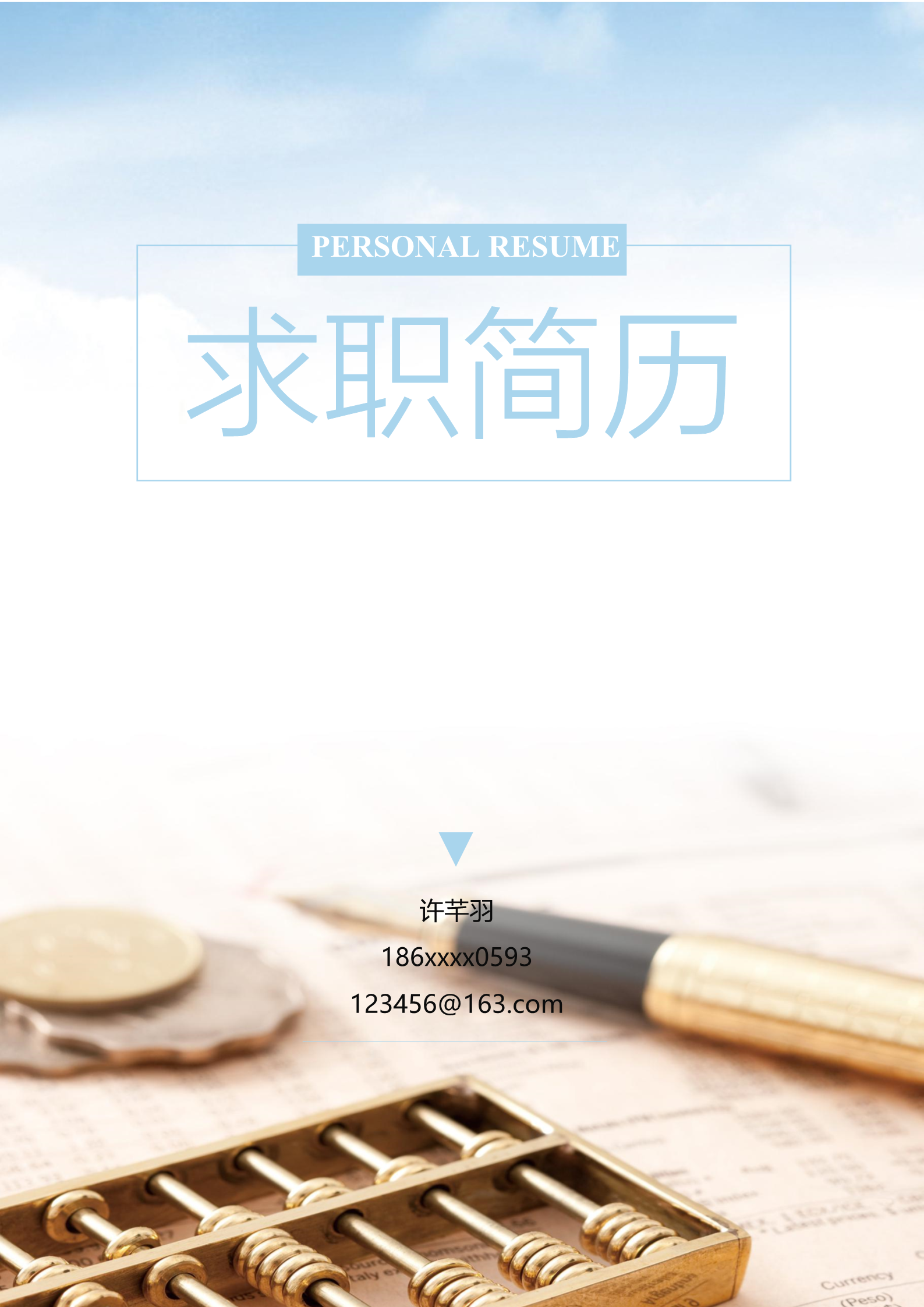 淡蓝色财务出纳面试简历模板1