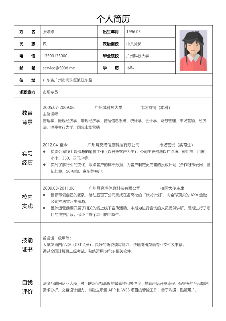 12款经典标准简历表格1