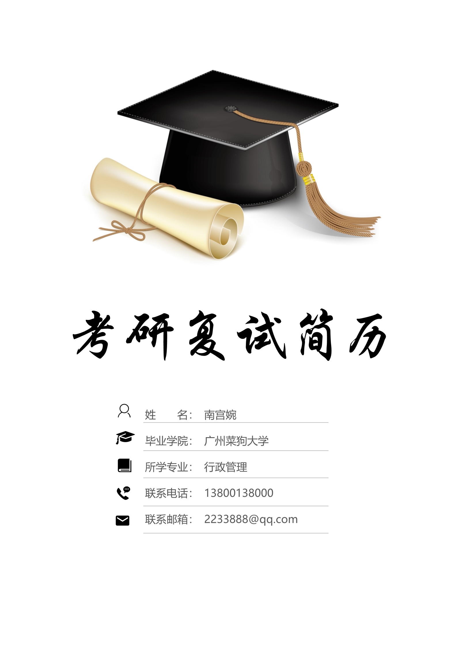 学士帽封面研究生复试面试简历模板1