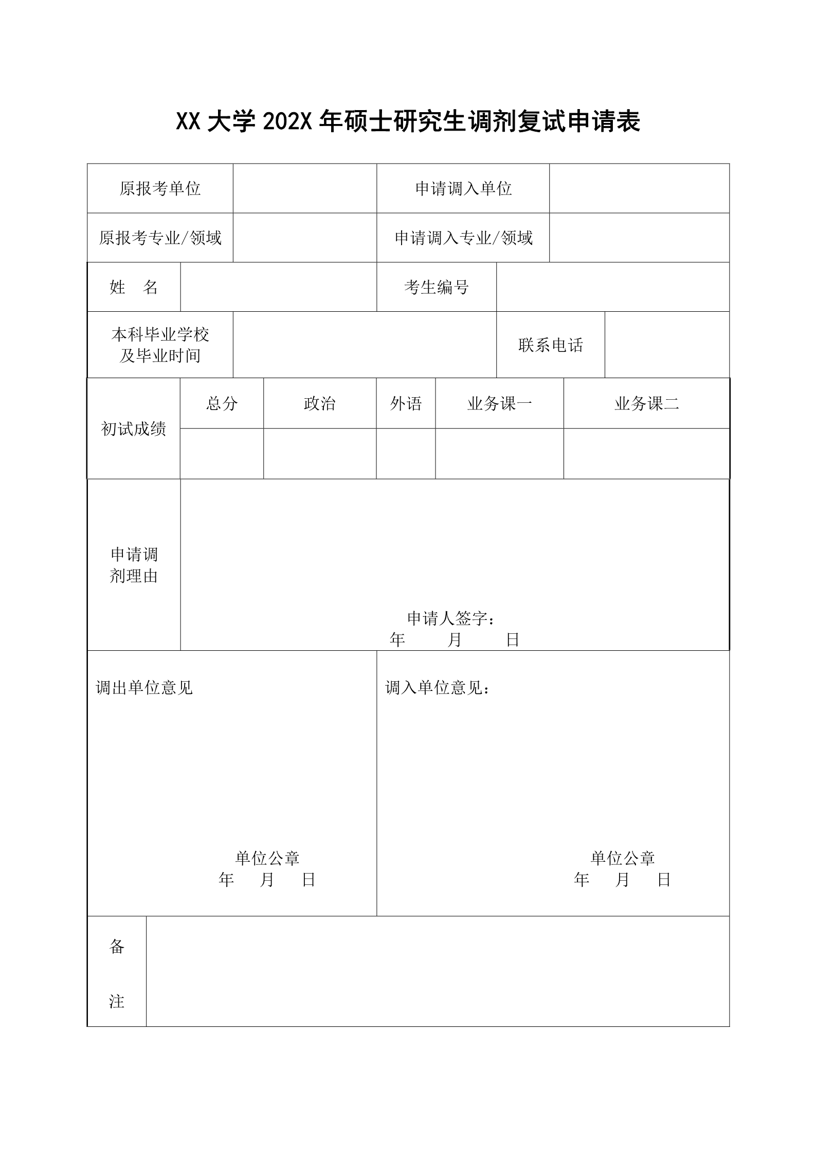 研究生复试简历调剂申请表10套合集3