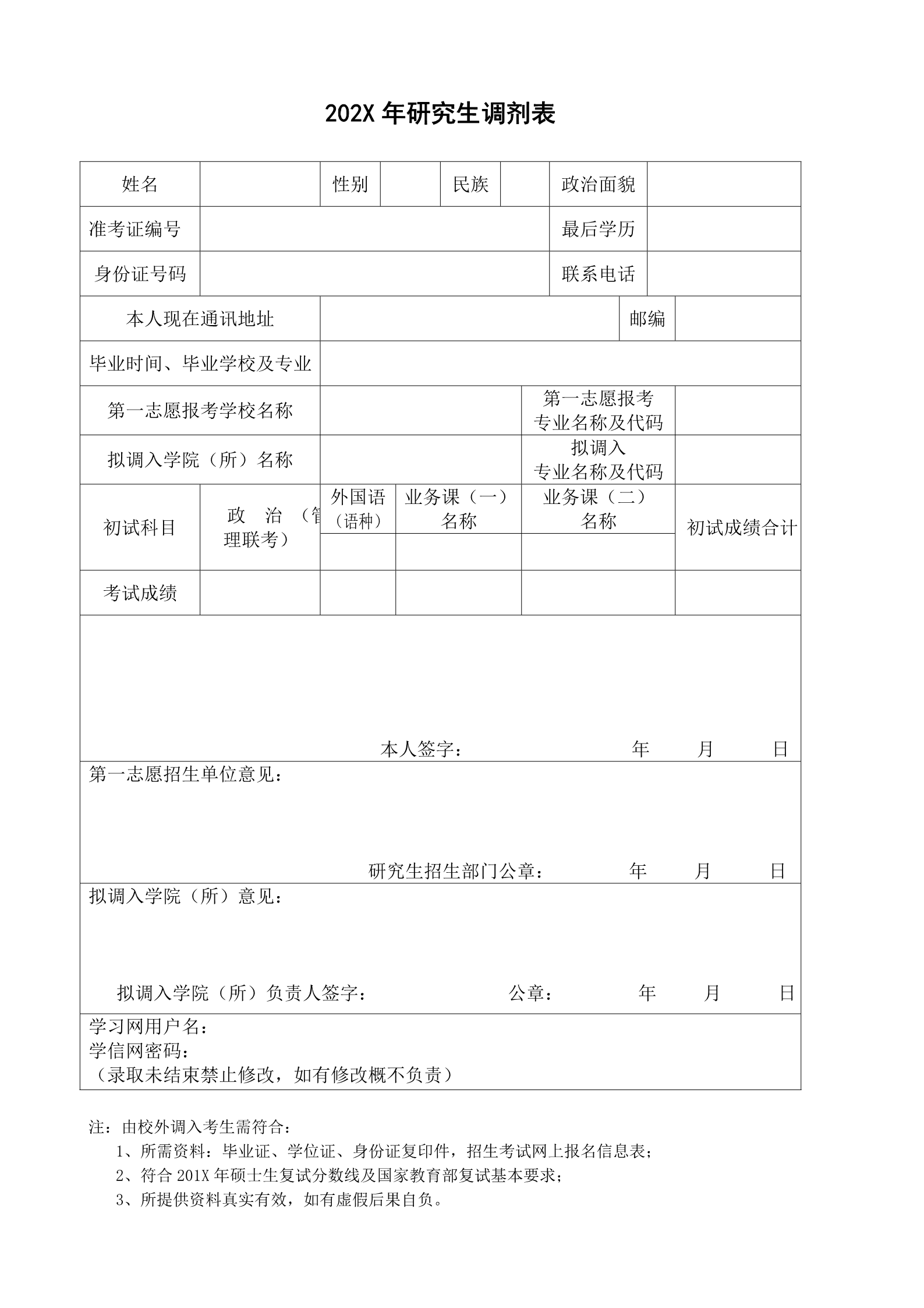 研究生复试简历调剂申请表10套合集4