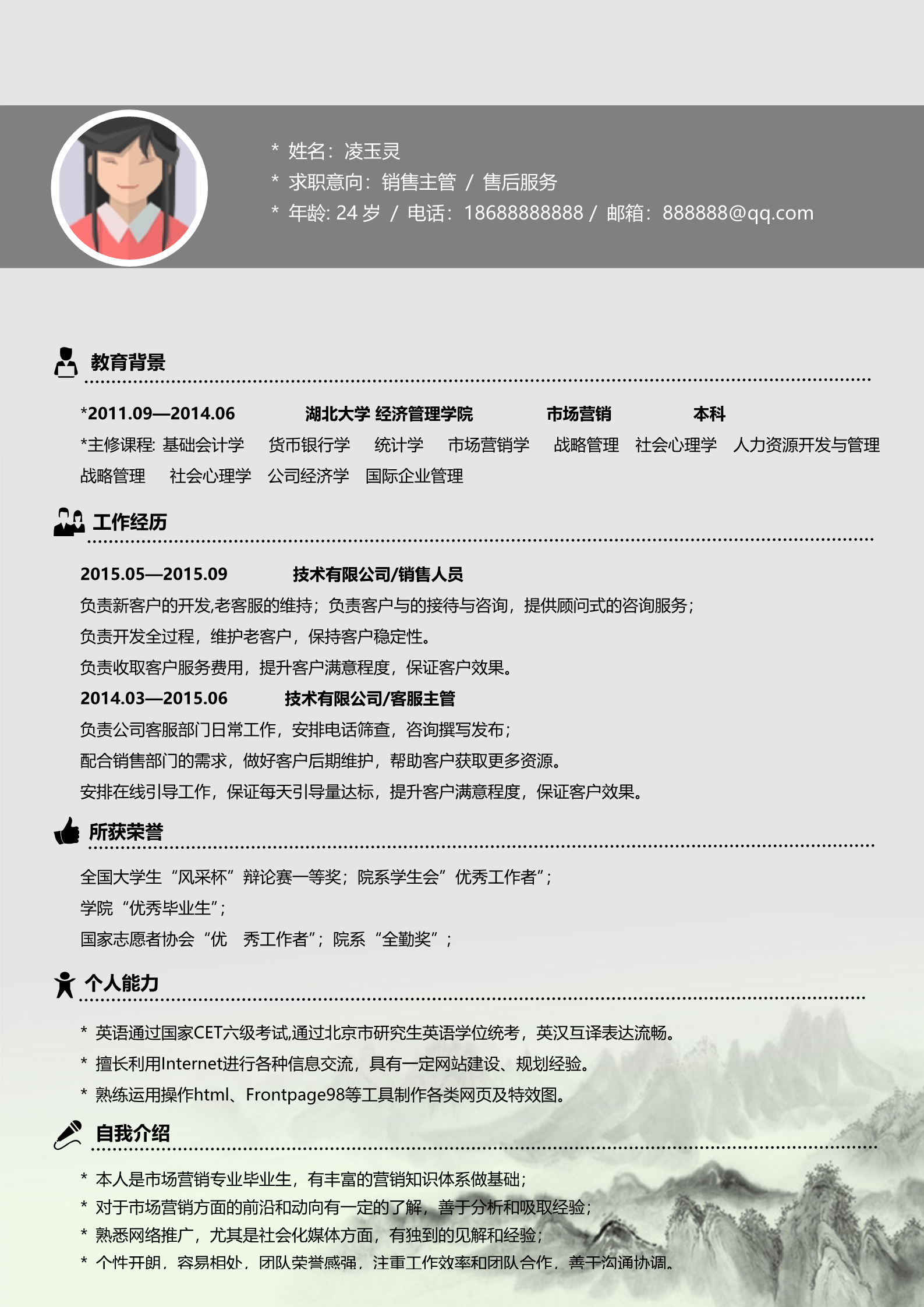 水墨青山人家四页求职简历模板2