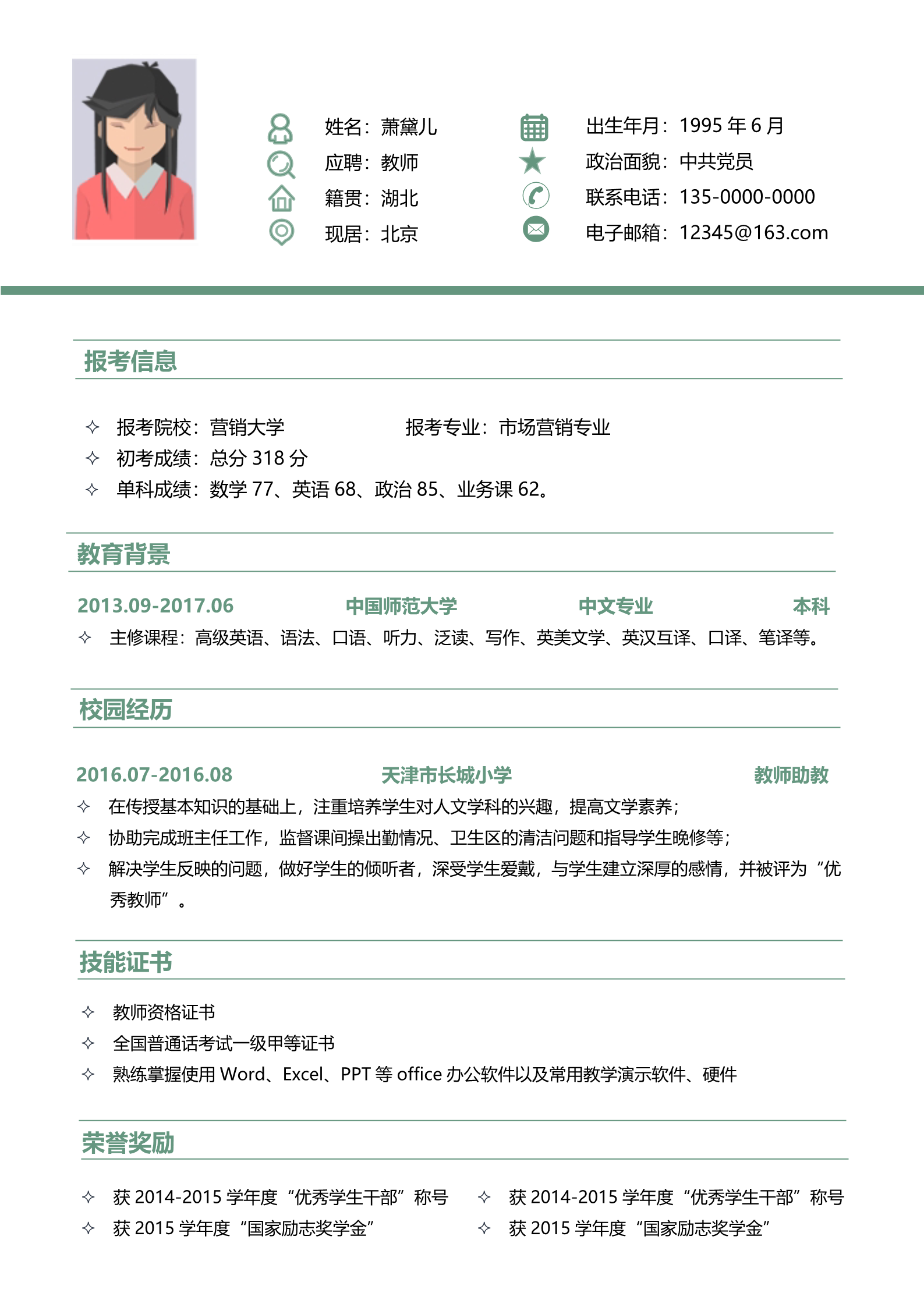 绿色黑白报主题创意研究生复试面试简历模板2