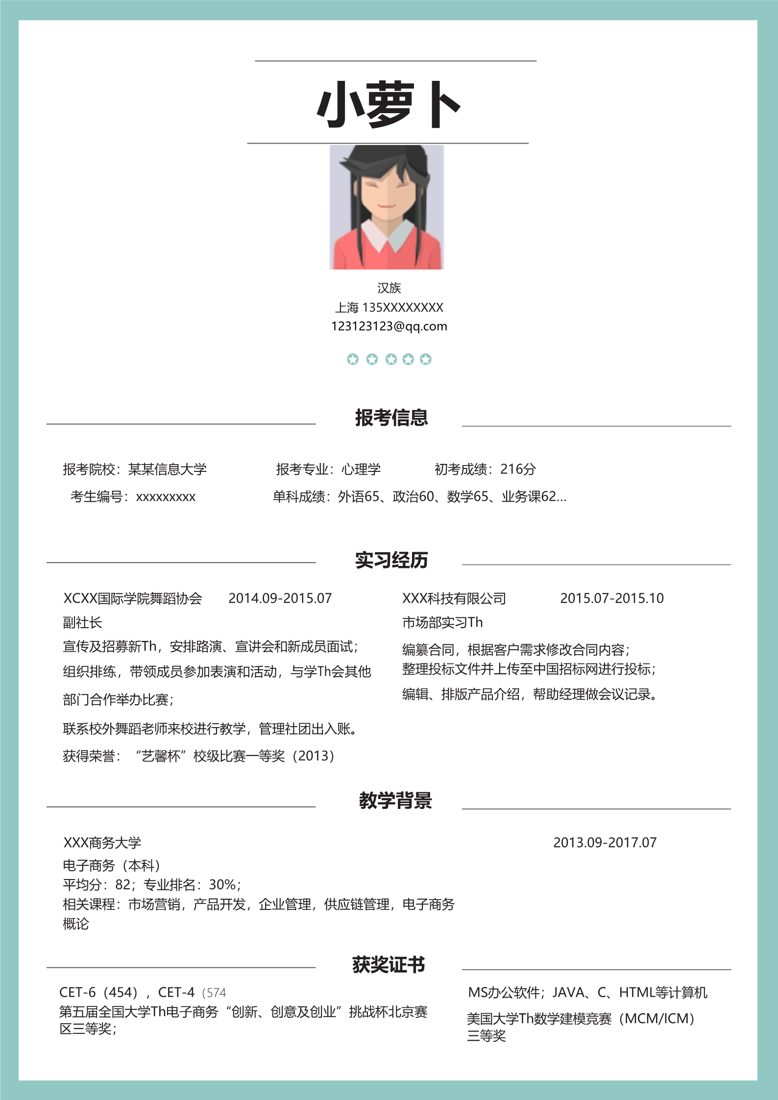 绿色考研简历模板3