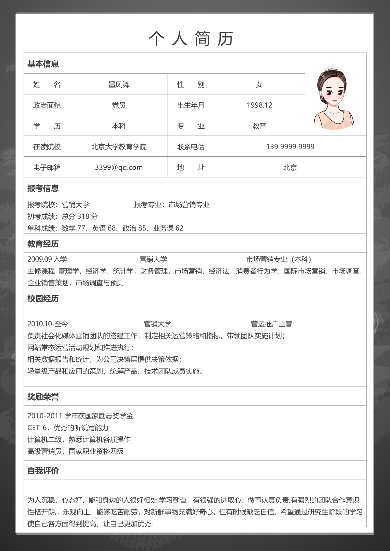 简笔书香气息不错的四页简历模板2