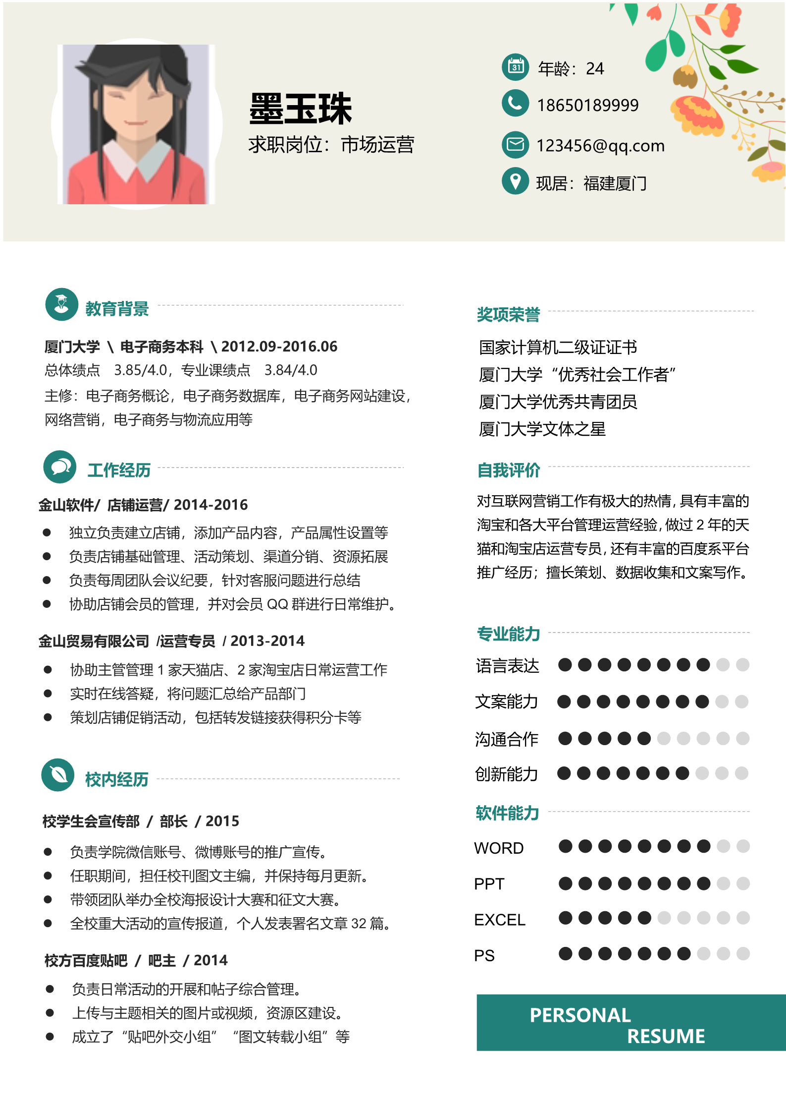 超漂亮设计感十足的花边求职简历模板2
