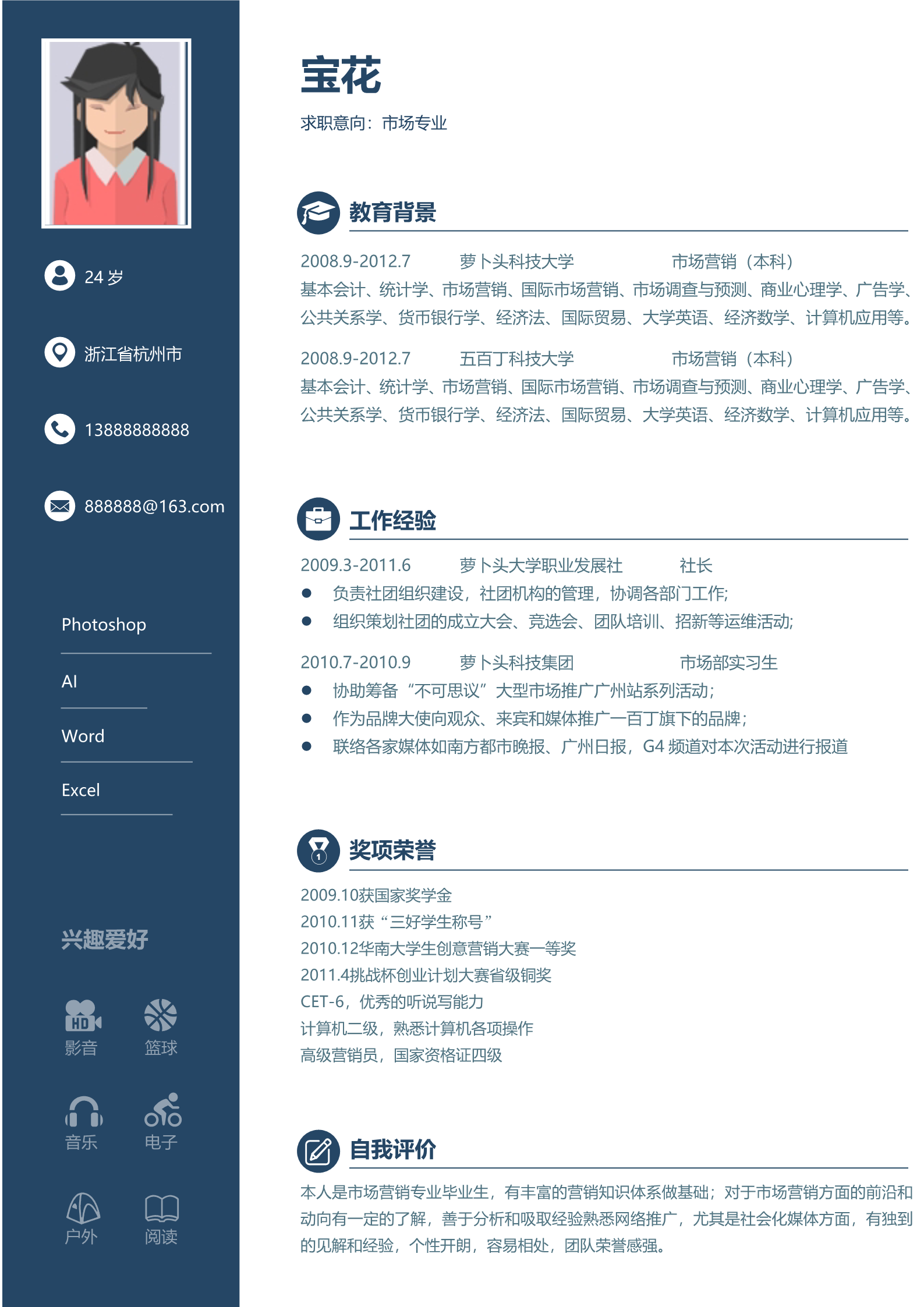 深蓝高端大气上档次的四页简历模板2